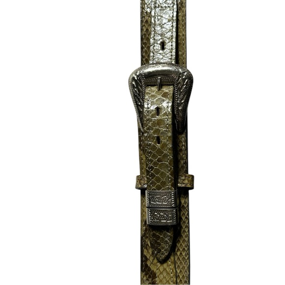 Justin Boots Genuine Green Snakeskin Leather Western Ranger Belt Silver Buckle - Picture 4 of 13